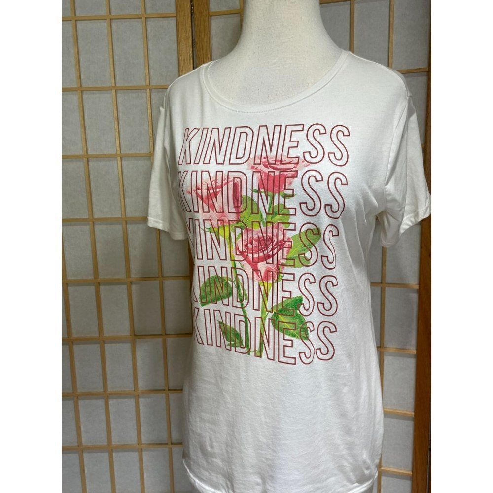 Nine West Sm Kindness Floral Graphic T-Shirt White Inspirational Tee
